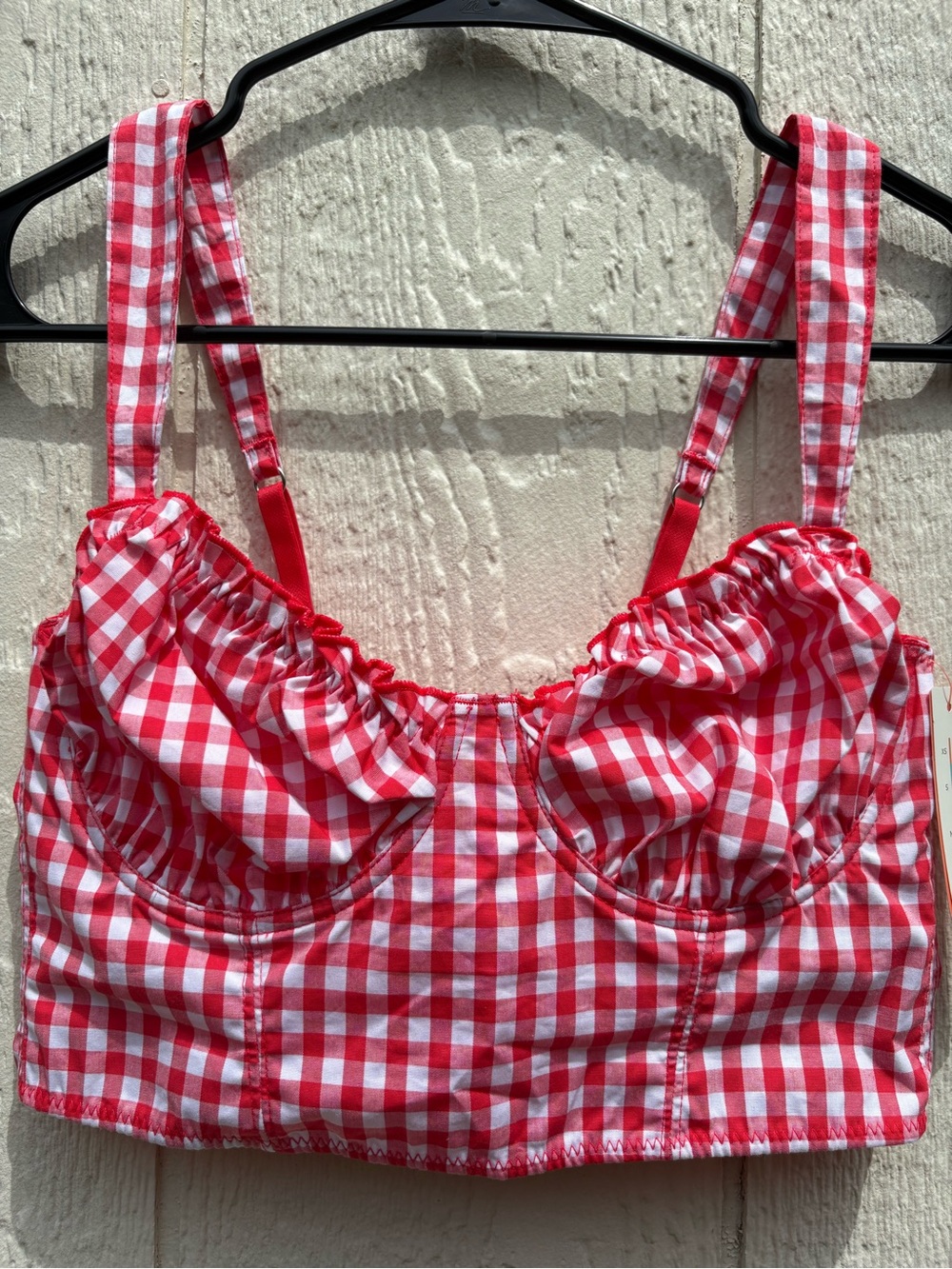 Colsie Gingham Woven Corset Bra in Cosmic Red. Size S NWT